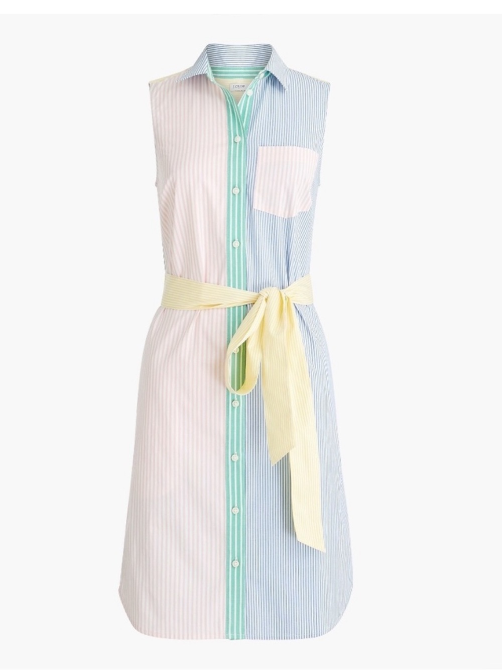 J. Crew Pastel Striped Sleeveless Shirt Dress with Yellow Waist Tie